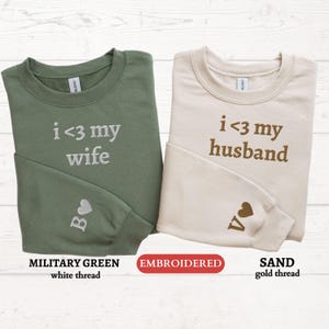 Personalized EMBROIDERED Sweatshirt, Custom I Love My Wife Husband Embroidered Sweater, Couples Matching Initial,Valentines Gift for Him Her