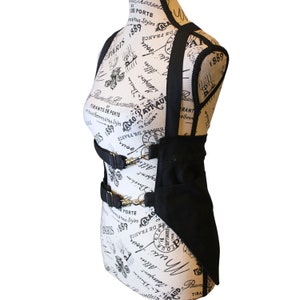 The VM Holster Harness -Black Cotton Canvas Shoulder Holster with Straps 6 Pocket Adjustable Unisex Utility Vest Goth Burning Man TravelBag