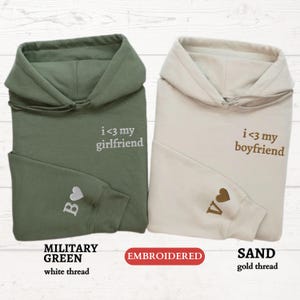 Personalized EMBROIDERED Hoody, Custom I Love My Girlfriend Hooded Sweater, Couples Matching Initial Hoodie, Valentines Day Gift for Him Her