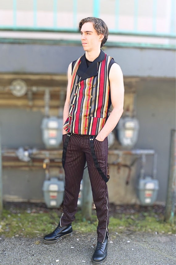 ボトムスその他 THE MANNEI Brown wool pinstripe trousers The VM Bondage Pants - Brown Pinstripe Gothic Trousers