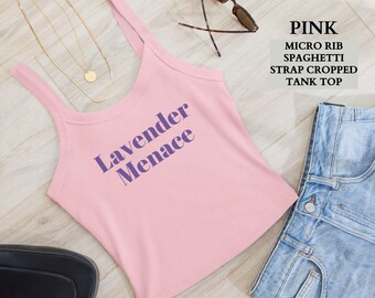 Camiseta de orgullo lésbico, camiseta sin mangas con tirantes finos y estampado de amenaza lavanda, camiseta sin mangas corta para fiesta del orgullo lésbico de protesta feminista, regalo de orgullo lésbico para ella