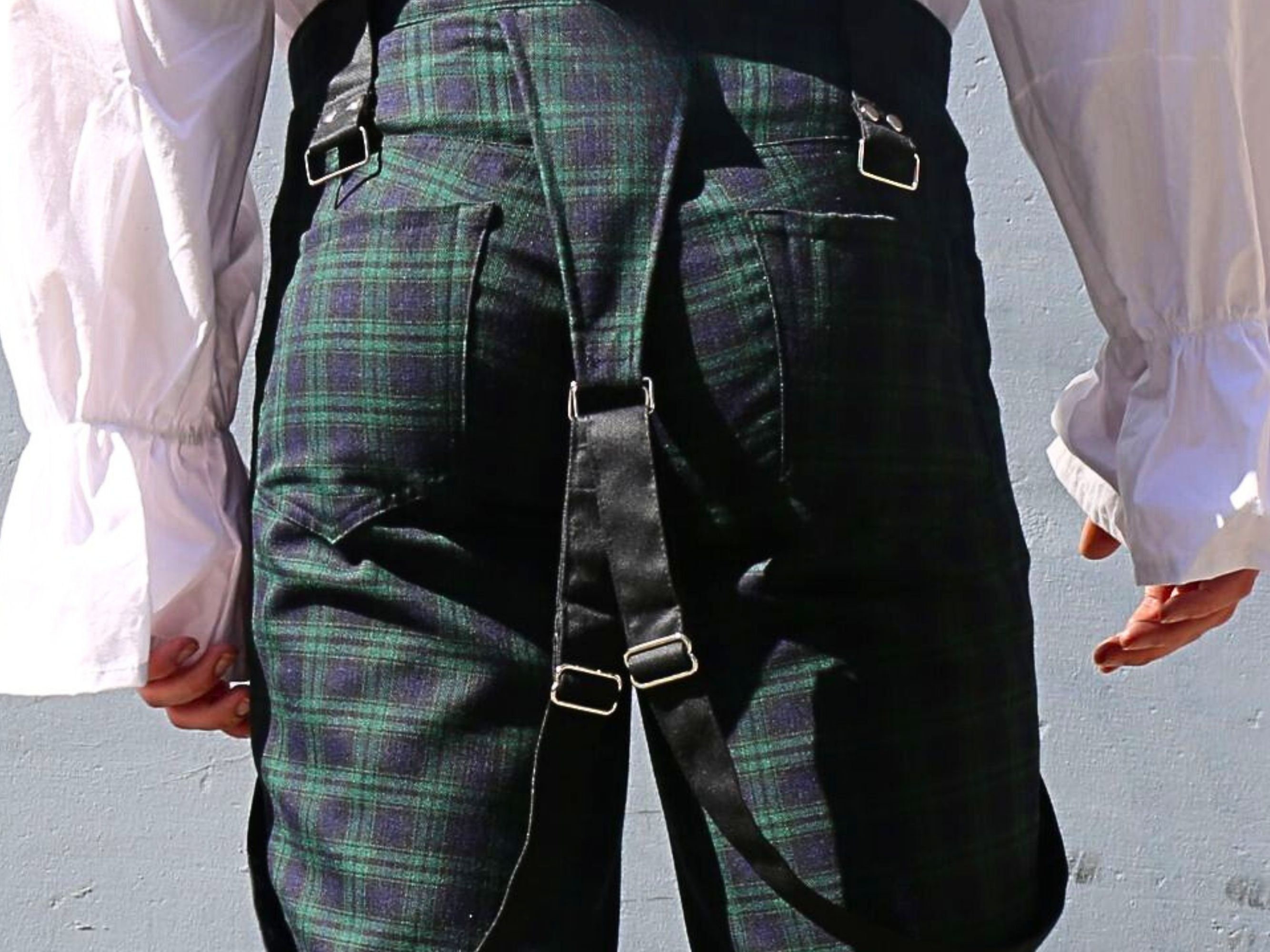 The VM Bondage Pants - Green Tartan Gothic Trousers The VM Bondage Pants - Green Tartan Gothic Trousers