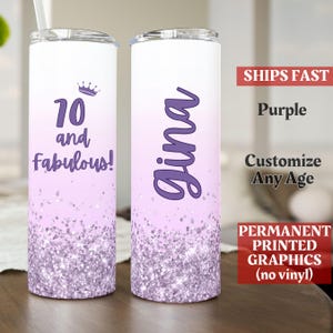 Personalized 70th Birthday Gift, Custom 70 and Fabulous Glitter Ombre Print Skinny Tumbler, Best Friend Birthday Gift for Her, 70th Birthday