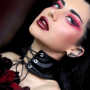 The VM Corset Choker - Black Faux Leather Choker Necklace Lace-Up 90s Leather Corset Choker Black Statement Collar Y2K Jewelry Gothic Choker