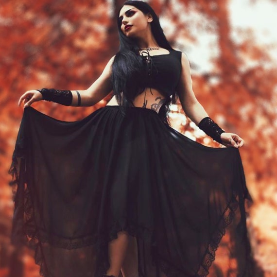 Fairy Skirts For Women Verdusa Women's Renaissance Fairy Skirt - Asymmetrical Lace Layered Midi Skirt (Gothic/Steampunk) Long Skirts For Women