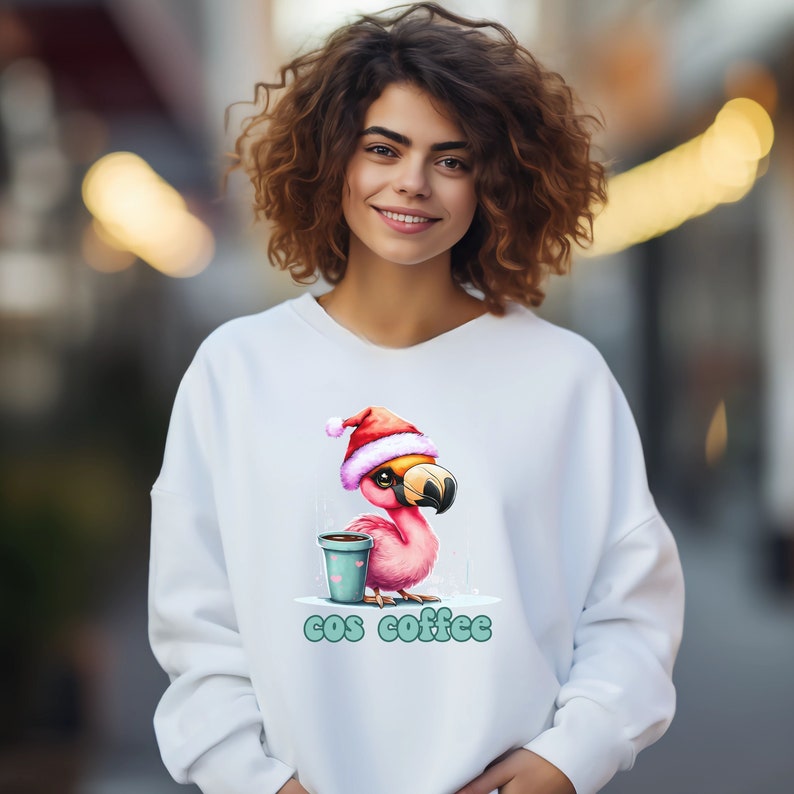 Flamingo Christmas Sweaterflamingo Cos Coffee Xmas Sweatshirt, Pink