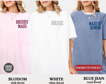 BESTICKTE Comfort Colors® Brautparty Shirts, personalisierte Trauzeugin Shirts, personalisierte Brautjungfer Shirt, Geschenk für Braut, Brautjungfern Geschenke