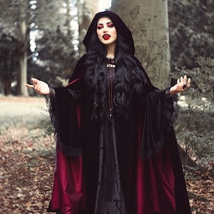 The VM Hooded Cloak - Alternative Wedding Velvet Cape Victorian Bridal Cloak Steampunk Wedding Cape Fantasy Gothic Medieval Handfasting Cape