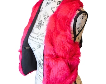 The VM Faux Fur Vest Holster w Pockets - Hot Pink Fake Fur Unisex Holster Vest Open Back Vegan Fur 90 Festival Boho Playa Gift For Cosplayer