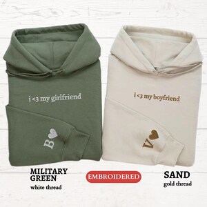 Personalized EMBROIDERED Hoody, Custom I Love My Girlfriend Hooded Sweater, Couples Matching Initial Hoodie, Valentines Day Gift for Him Her