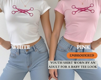 Lesbian Pride Baby Tee Shirt, Personalized EMBROIDERED Scissors Shirt, Minimalist Ballet Core Subtle Lesbian Pride Baby T, LGBTQ WLW Gift T