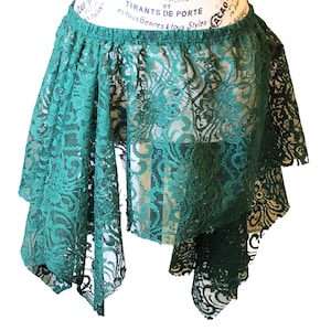 The VM Short Asymmetrical Skirt - Green Lace Festival Clothing Burning Man Skirt Boho Fairy Skirt Long Elven Renaissance Faire Pixie Skirt
