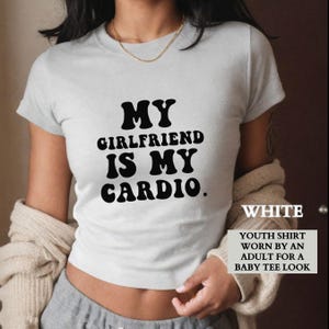 Lesbian Pride Baby Tee Shirt, Funny My Girlfriend is My Cardio Baby Tee, Queer Pride Party Group Baby Tee Shirt, LGTBQIA+ Pride Gift for Her