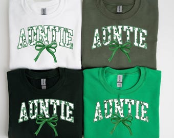 Auntie St. Patrick's Sweatshirt, Auntie Saint Patrick's Day Sweater, Coquette Bow St. Patrick's Gift, First Time Aunt New Aunt Gift for Her