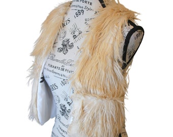 The VM Faux Fur Vest Holster w Pockets -Cream Fake Fur Unisex Holster Vest Open Back Vegan Fur 90s Festival Boho Playa Gift For Cosplayer