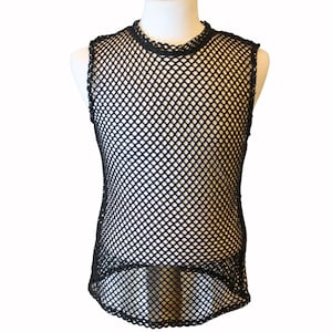 The VM Men&#39;s Sleeveless Mesh Top - Black Mesh Sheer SeeThrough TankTop Sheer Party Festival Rave Shirt Dance Wear Burning Man Mesh Clubwear