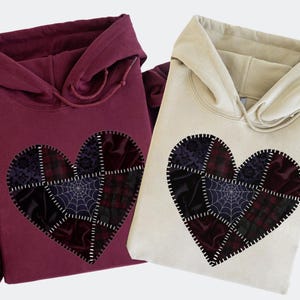 Goth Heart Patchwork Hoodie, Gothic Hoodie, Dark Academia Clothing, Romantic Goth Gift,Witchy Gifts,Gothic Alternative Clothing,Unique Gifts