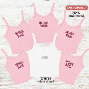 Bachelorette Personalized EMBROIDERED Shirt, Custom Bridesmaid Cropped Embroidered Tank Top, Bridal Party Embroidered Crop Top, Gift for Her