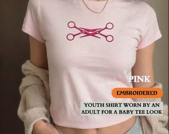 Lesbian Pride Baby Tee Shirt, Personalized EMBROIDERED Scissors Shirt, Minimalist Ballet Core Subtle Lesbian Pride Baby T, LGBTQ WLW Gift T