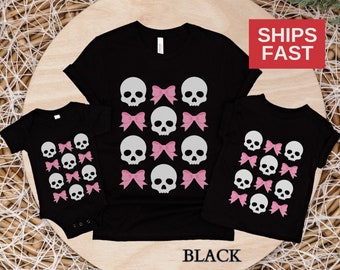 Funny Matching Goth Mommy and Me Tee, Valentines Gift For Alternative Mom, Skull and Bow Ballet Core Family Matching Shirt,Goth Gift for Her