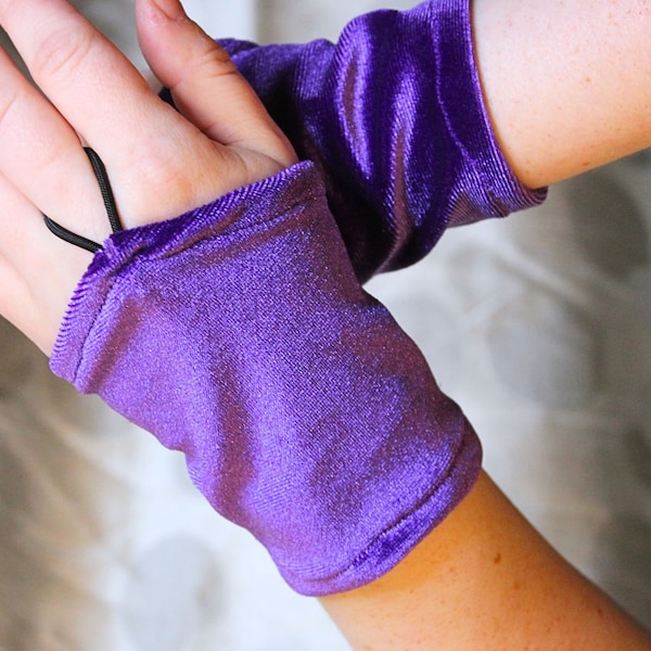 The VM Micro Velvet Gloves - Purple Velvet Fingerless Gloves Goth Christmas Gift Steampunk Arm Warmers Alternative Wedding Gloves Victorian