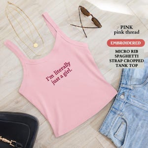 Personalized EMBROIDERED Shirt, Custom I&#39;m Literally Just a Girl Embroidered Crop Top, Coquette Girly Girl Crop Top,Embroidered Gift for Her