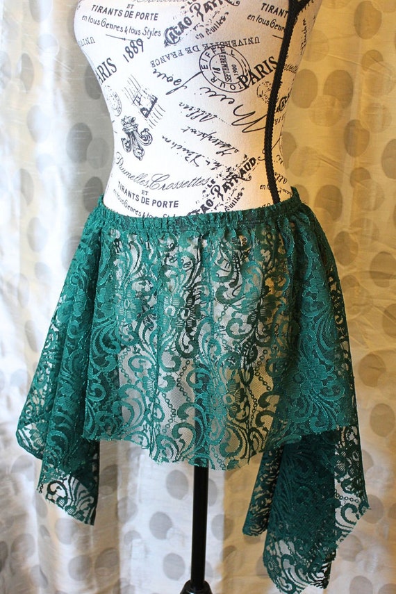 The VM Short Asymmetrical Skirt - Green Lace Festival