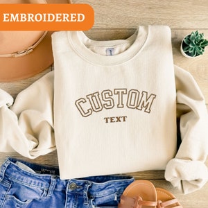 EMBROIDERED Personalized Varsity Sweatshirt - Embroidery Crewneck- Custom Embroidery Personalized Sweater - Embroidered Mother&#39;s Day Gift