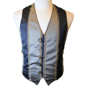 The VM Men&#39;s Steampunk Waistcoat -Silver Blue Tapestry Victorian Vest, Alternative Wedding Groomsmen Vest, Goth Fey Dark Academia Waist Coat