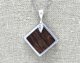 Exotic Redwood Burl and aluminum necklace pendant