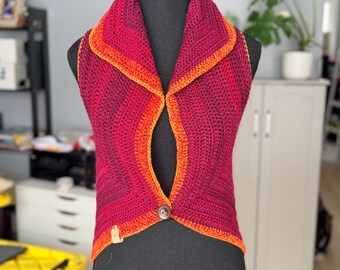 Handmade Red Crochet Mandala Vest | Bohemian Festival Statement Piece