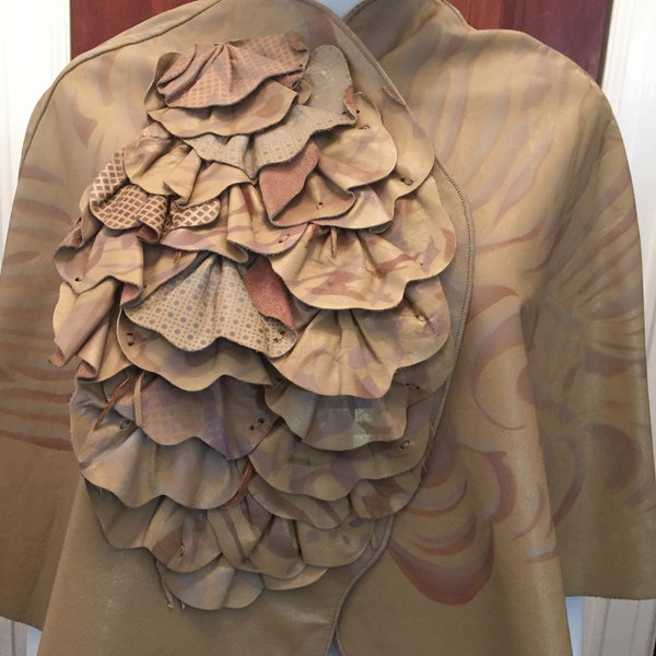 One of a Kind Hand Painted Signed  Leather Capelet From The Original Gallery of Wearable Art in Soho