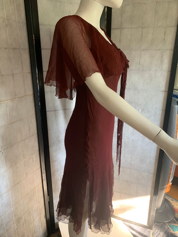 Extraordinary 1940’s Burgundy Silk Chiffon Dress … - image 4