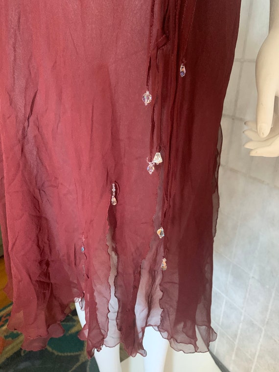 Extraordinary 1940’s Burgundy Silk Chiffon Dress … - image 5