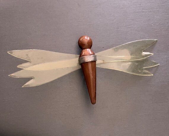 Amazing 1940's Celluloid Dragonfly Brooch - image 3