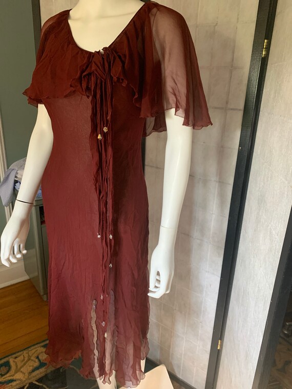 Extraordinary 1940’s Burgundy Silk Chiffon Dress … - image 2