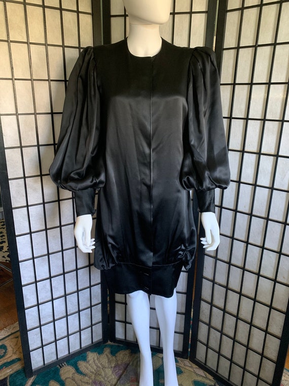 1980's Ted Lapidus Black Silk Dress Unique Design