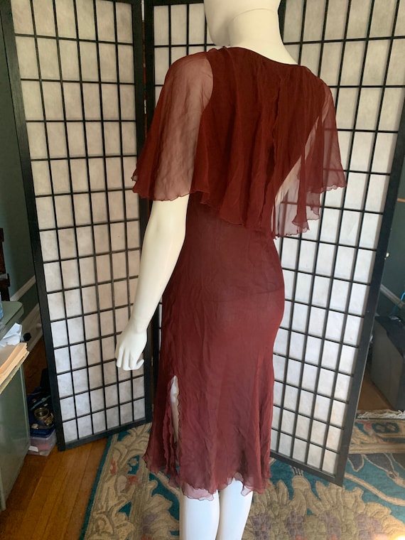 Extraordinary 1940’s Burgundy Silk Chiffon Dress … - image 6