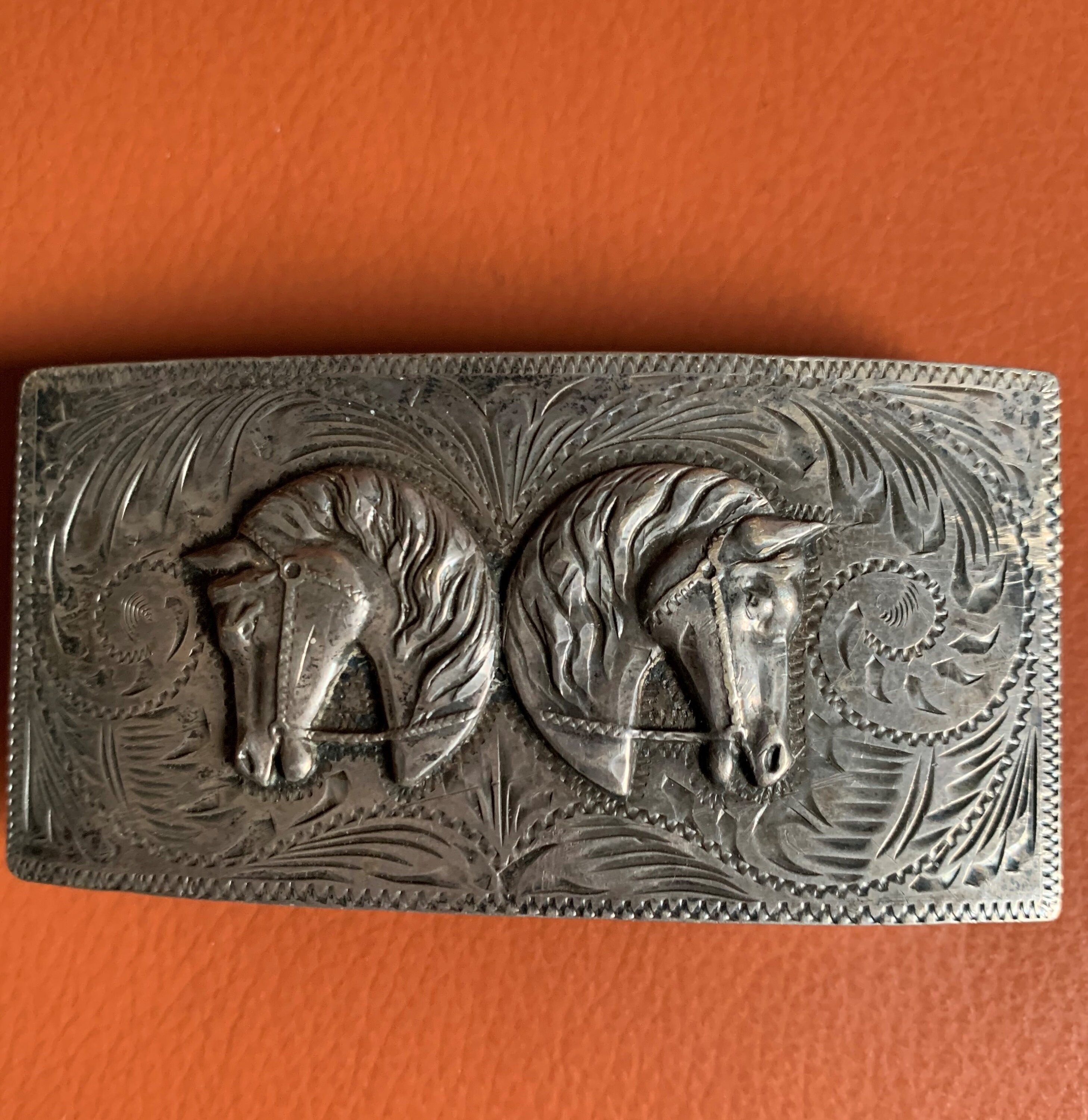 Sterling Silver Engraved Belt Buckle With Two Horses Etsy
