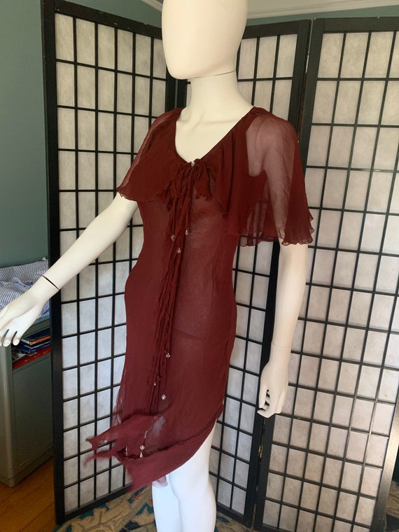 Extraordinary 1940’s Burgundy Silk Chiffon Dress … - image 8