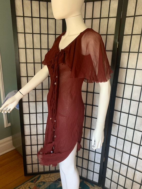 Extraordinary 1940’s Burgundy Silk Chiffon Dress … - image 9