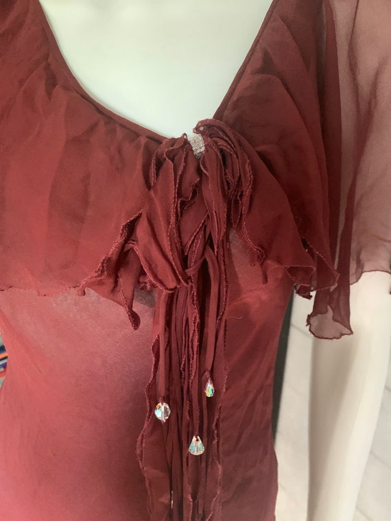 Extraordinary 1940’s Burgundy Silk Chiffon Dress … - image 3