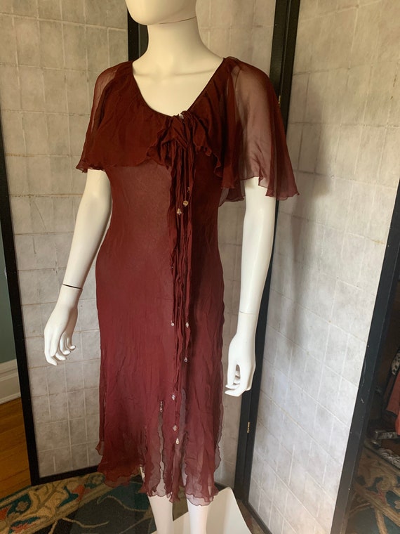 Extraordinary 1940’s Burgundy Silk Chiffon Dress … - image 1