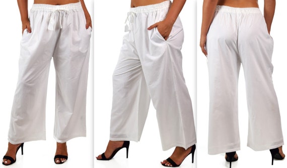 plus size white cotton pants