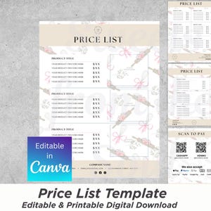 Price List Template, Editable Price List Template Canva, Pastel Baker Price List Business Template, Scan to Pay Template, Cottage Baker