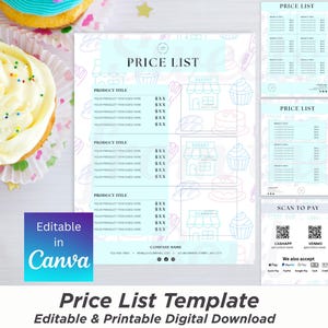 Price List Template, Bakery Theme, Editable Price List Template Canva, Bakery Business Template, Cottage Bakery, Scan to Pay Template