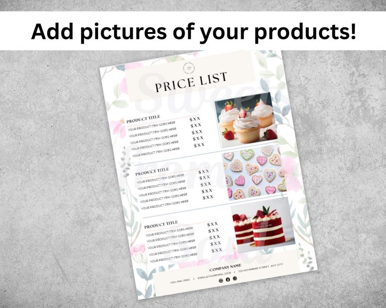 Price List Text Editable Price List Template Canva: Watercolor Floral Design (digital ...