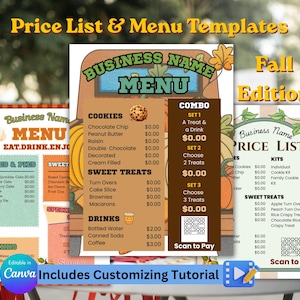 Printable Price List Templates | Editable Canva Menu Template | Printable Small Business Resource | Scan to Pay | Instant Download