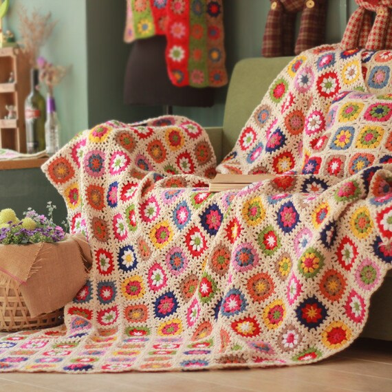 Granny Square Crochet Blanketafghan Throw For Couch Etsy