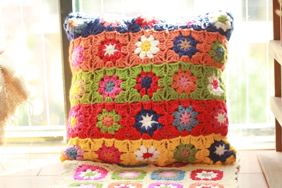 Granny Square Crochet Cushions100 Handmadefloral Etsy